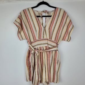 NWT American Eagle Cotton Linen Stripe Romper Tie Back Size S